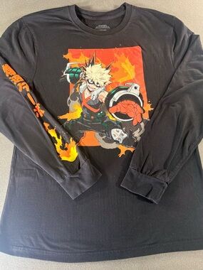 Bakugo My Hero Academia Long Sleeve Shirt Men’s Size L Black